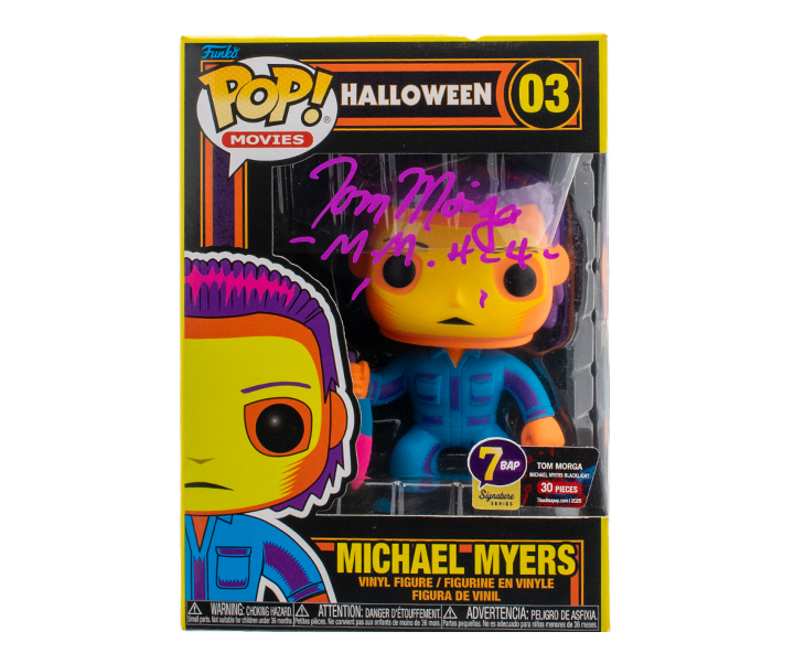 Signature Series Tom Morga Signed Michael Myers Pop! Vinyl Figure (Blacklight, Halloween) - Limited Edition 03/30 - Perfect for Horror Collectors & Halloween Decor