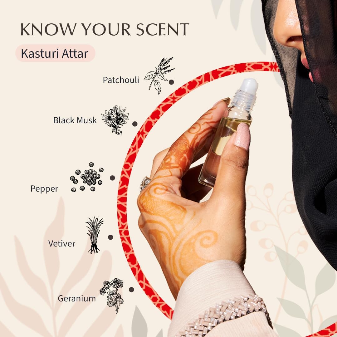 Premium Black Musk Attar Oil - 100% Pure Roll-On Perfume for Men & Women | Alcohol-Free Vegan Fragrance | Ideal for Eid, Ramadan & Umrah Gifts | Long-Lasting Scent for Daily Wear, Special Occasions & Spiritual Practices | 6ml Bottle