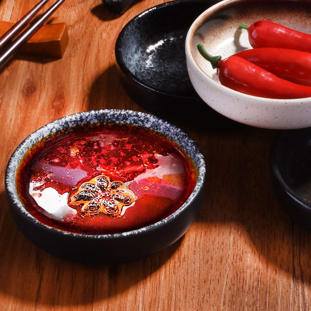 Vintage Japanese Soy Sauce Dish Set - 4 Ceramic Dipping Bowls for Sushi, Salad, Seasoning & Spices | Perfect for Asian Cuisine, Home Dining & Restaurant Use