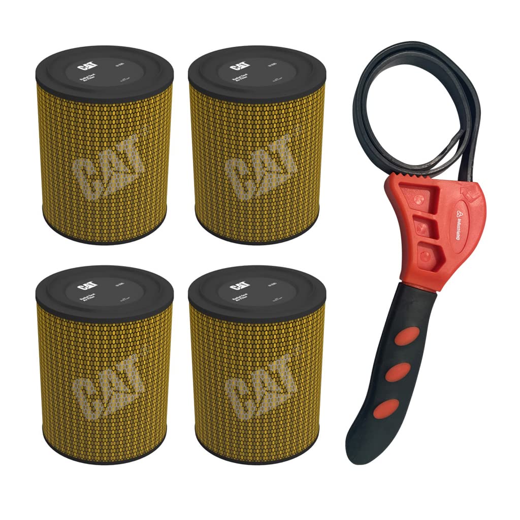 Caterpillar 6I-2505 Engine Air Filter with IHD Strap Wrench Bundle (4 Pack) - Heavy Duty Replacement for Construction & Mining Equipment