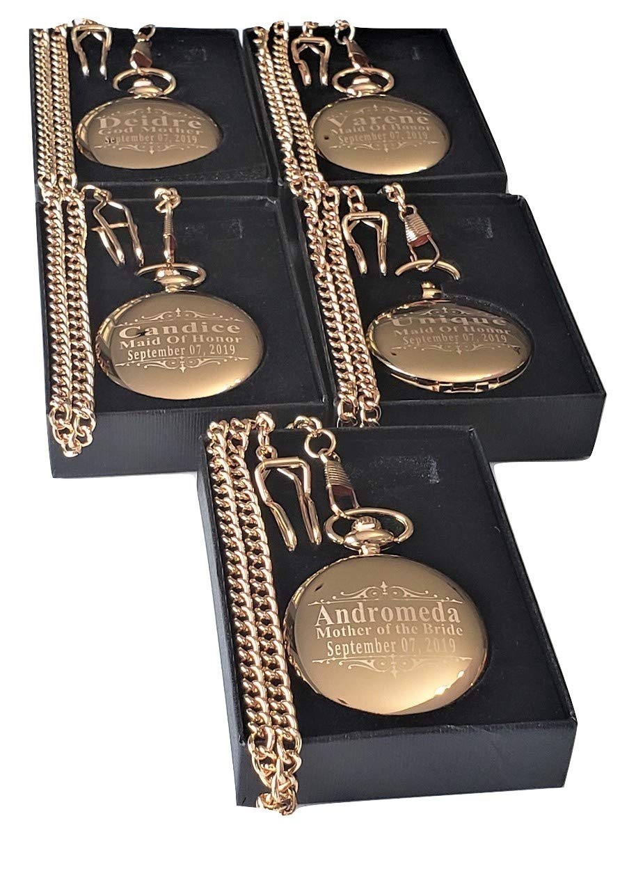 8 Custom Engraved Pocket Watches for Men - Personalized Groomsmen Wedding Gift Set with Chain & Gift Box - Perfect for Anniversaries, Graduations & Special Occasions