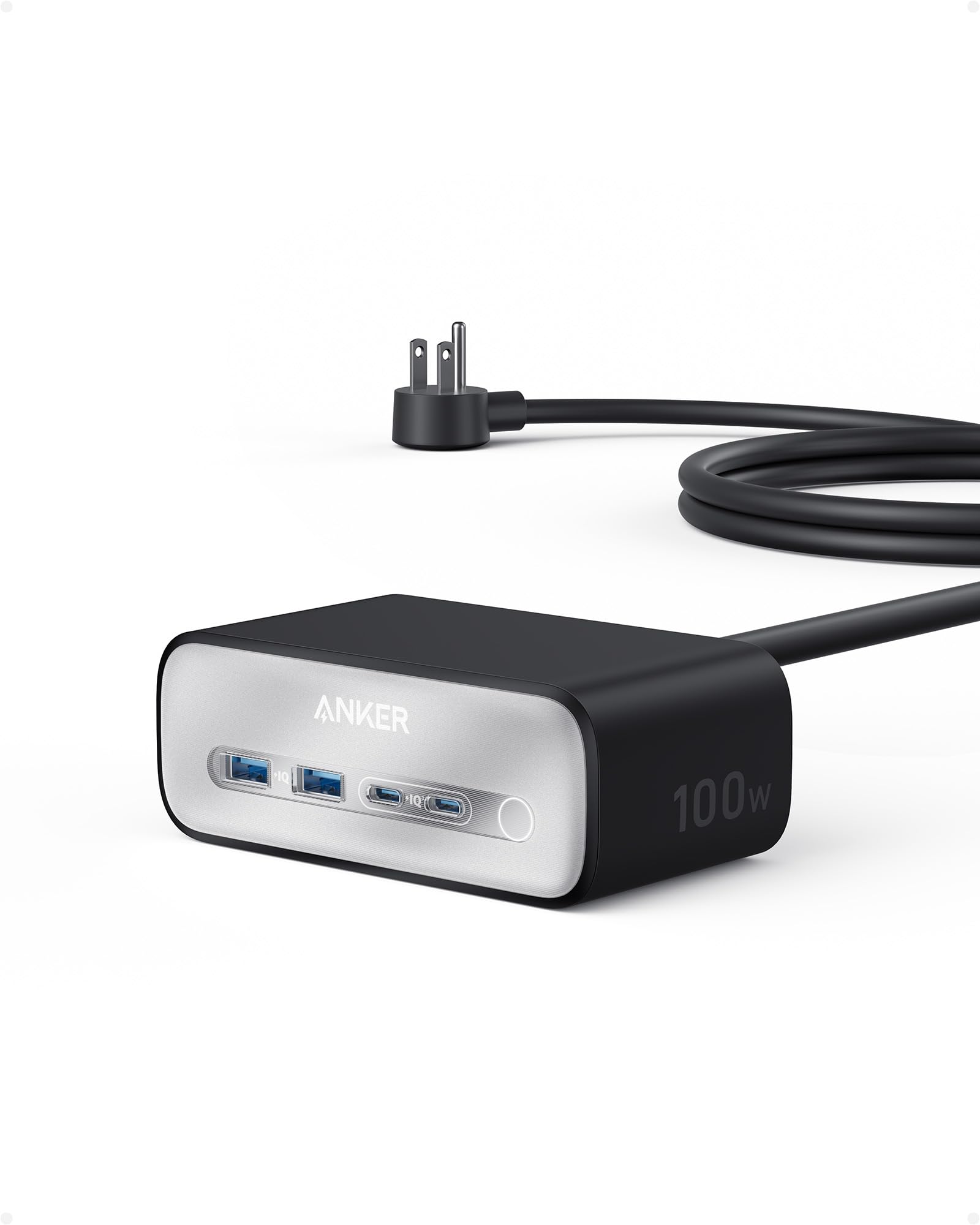 Anker Nano 100W 7-in-1 USB C Charging Station with Power Delivery - 3 AC Outlets, 2 USB A & 2 USB C Ports - Compatible with iPhone 16/15/14, MacBook Air/Pro - 5ft Thin Cord for Home, Office & Travel (Black)