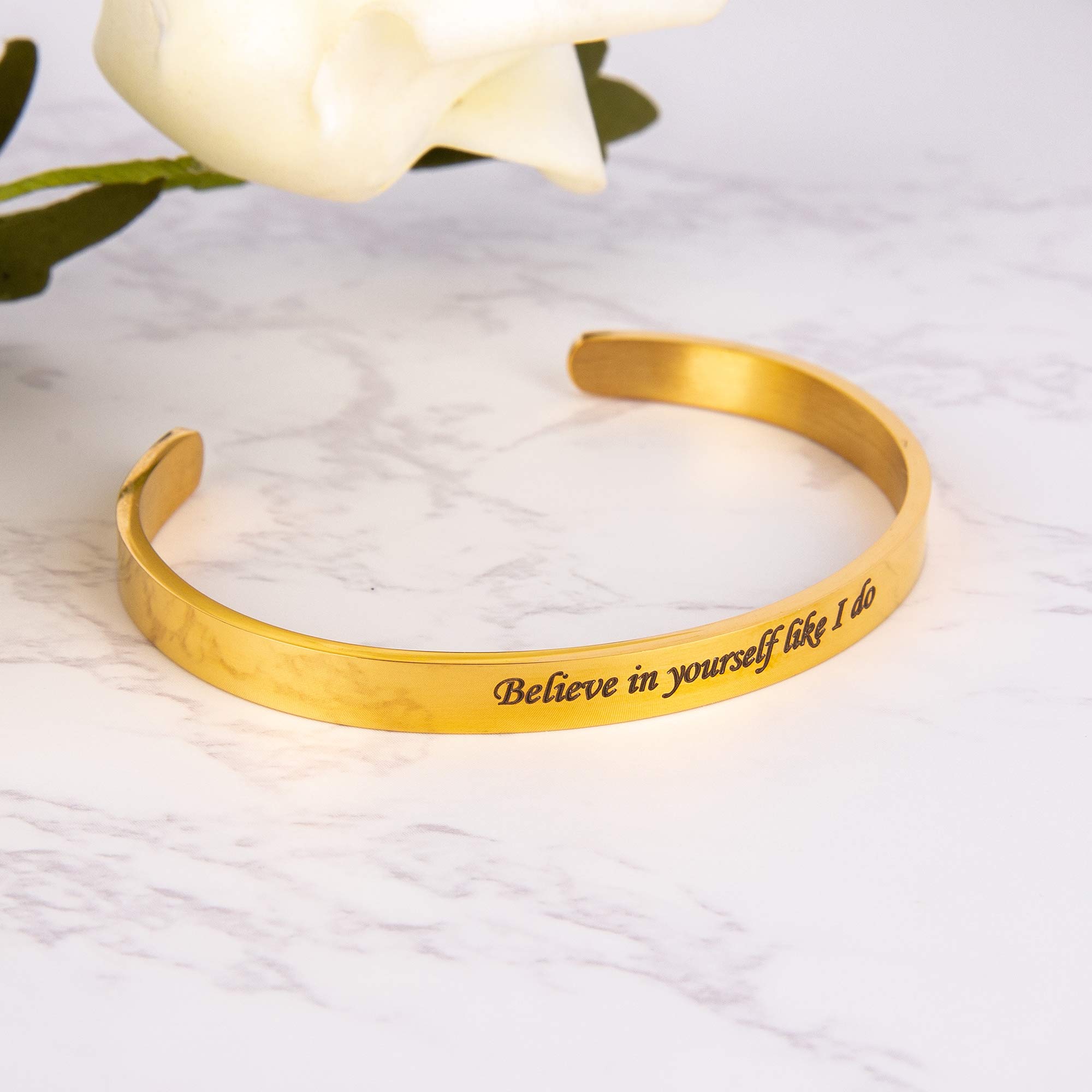 Custom Engraved Gold Stainless Steel Bracelet for Women - Personalized Inspirational Cuff Bangle - Best Friend Sister Friendship Jewelry - Birthday Gift for Her - Perfect for Anniversaries, Graduations & Special Occasions