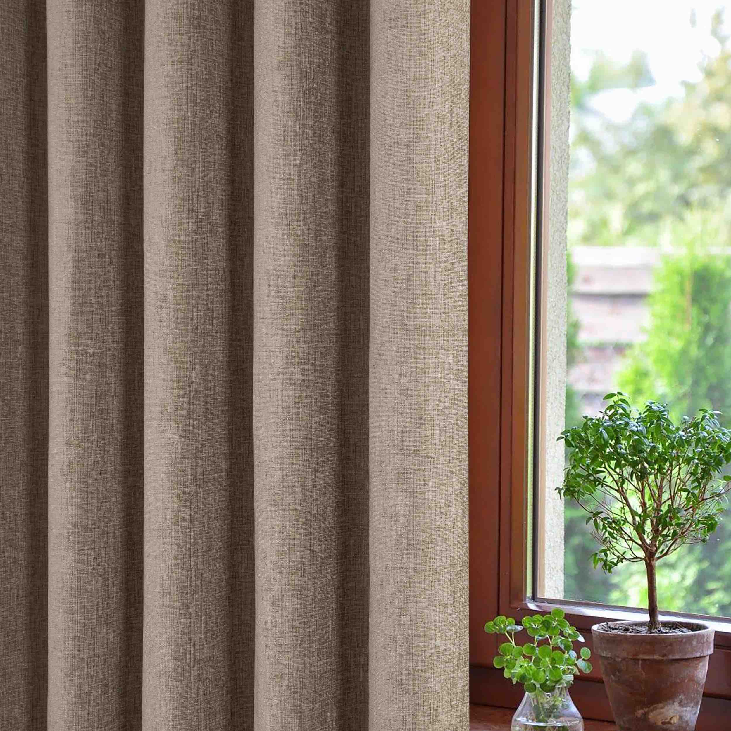 Sundour Amberley Eyelet Curtains - Earth Tone Blackout Drapes for Living Room & Bedroom - Thermal Insulated Window Treatments for Home Decor