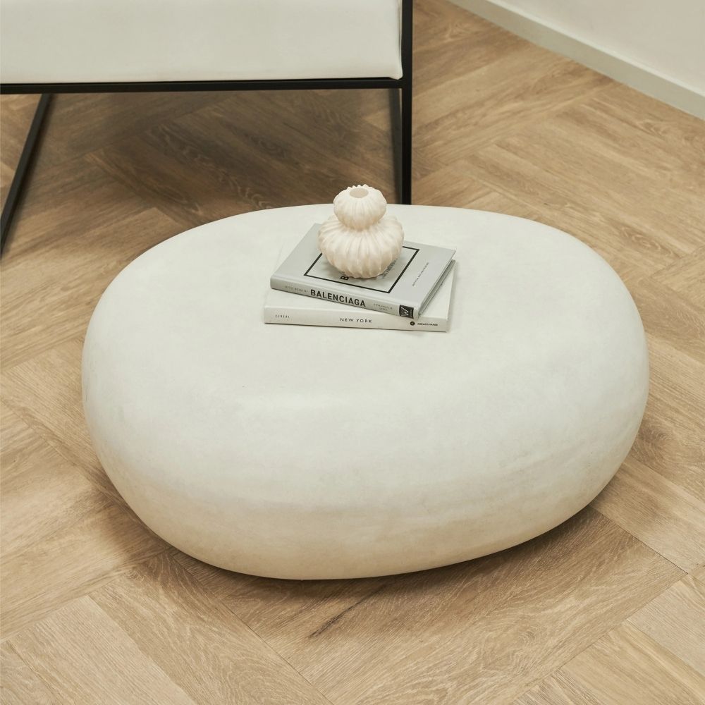 ROCCO 73cm White Concrete Pebble Coffee Table - Indoor & Outdoor Use for Patio, Garden, and Living Room Decor