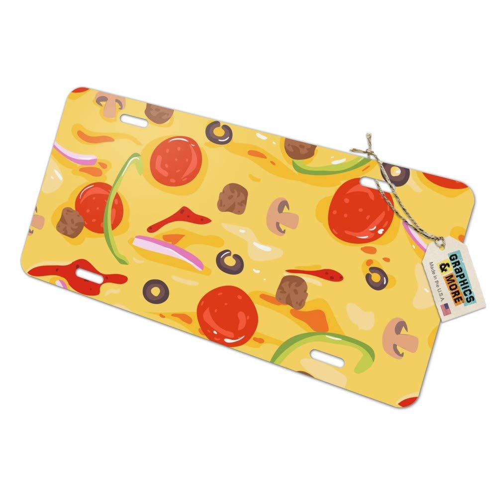 Vintage Pizza Pattern Metal License Plate - Pepperoni, Olives & Onions Design - Novelty Vanity Tag for Cars, Walls & Gifts | Perfect for Pizza Lovers & Italian Restaurant Decor