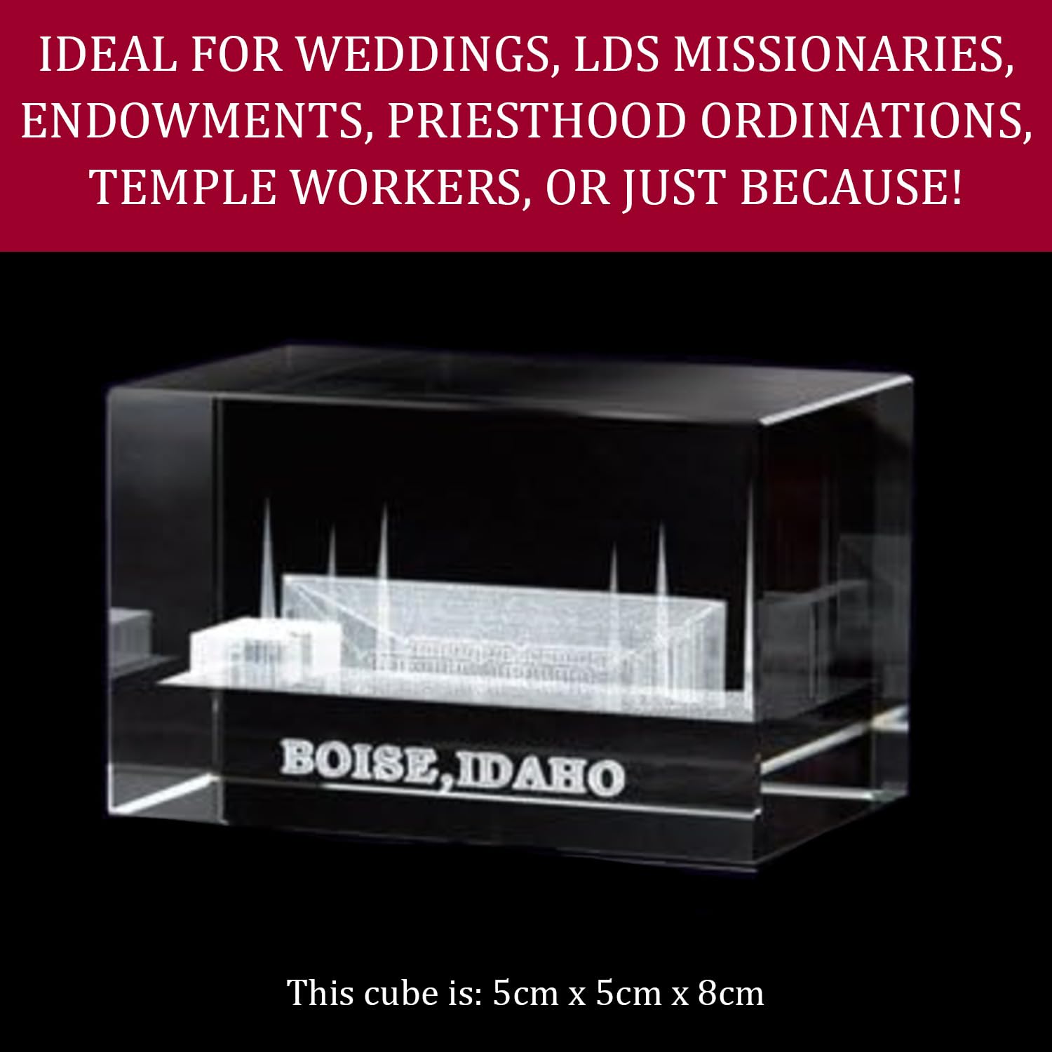 Crystal Cube Desk Decor - LDS Temple Paperweight for Office & Home