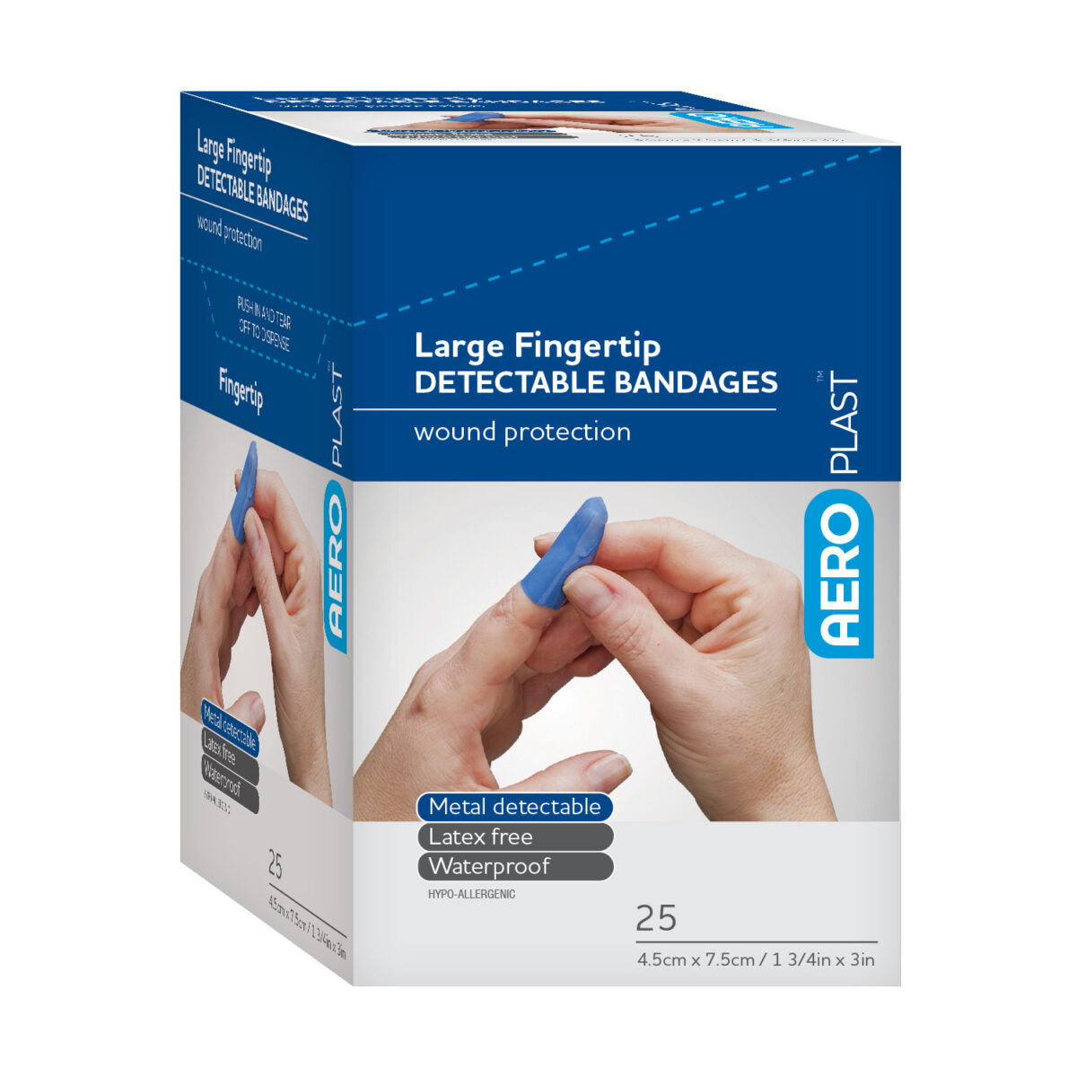 Metal Detectable Band Aid Large Fingertip (25/Box) - Food Safe First Aid for Industrial & Kitchen Use