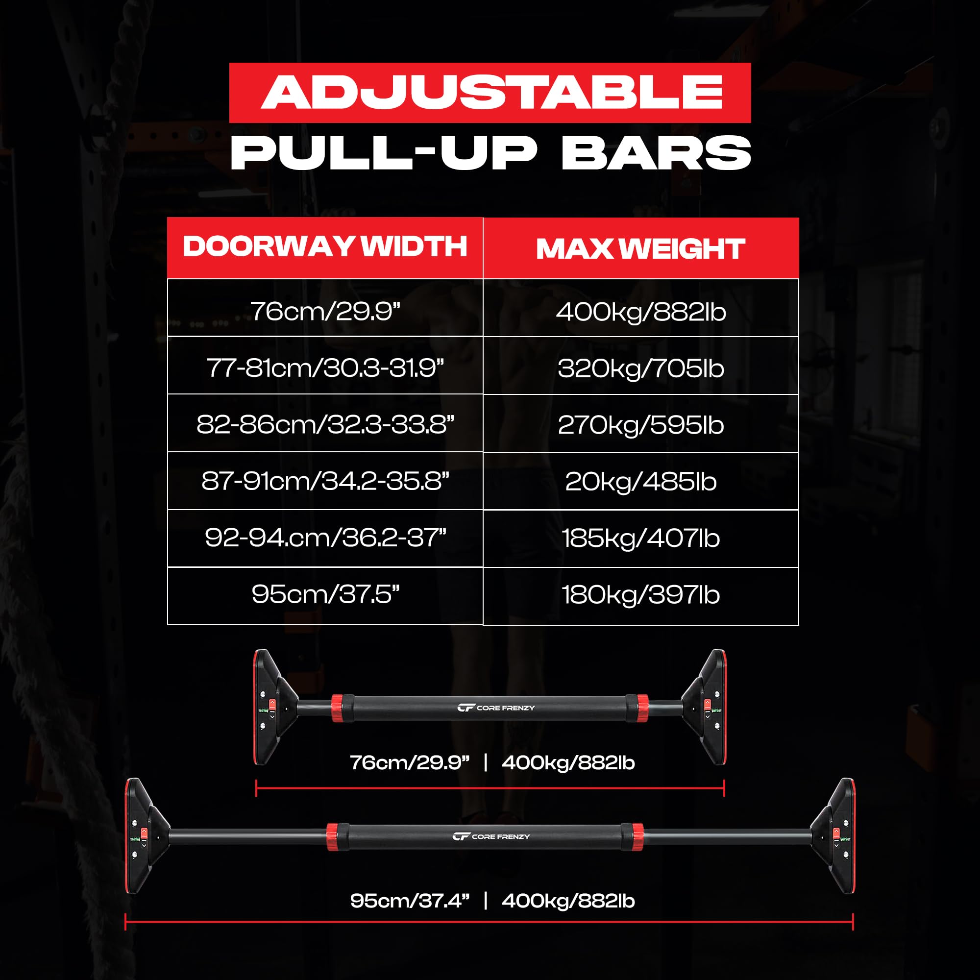 Adjustable Pull Up Bar for Doorway with Resistance Bands & Wrist Wraps - No Screw Installation Chin Up Bar for Upper Body Workout - 29.9