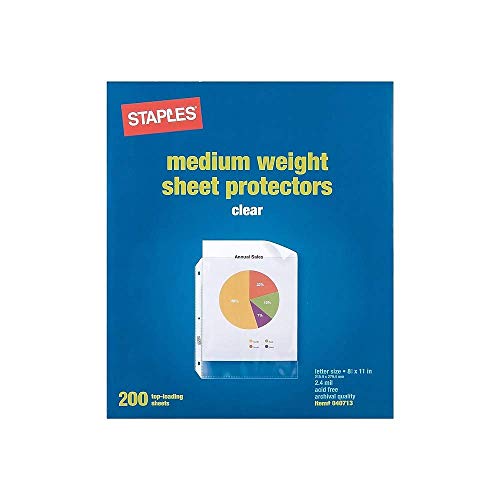 STAPLES 2.4 Mil Clear Top Loading Sheet Protectors - 200 Count (2 Packs) - Acid Free Page Protectors for Documents, Photos & Presentations - Perfect for Office, School & Home Organization