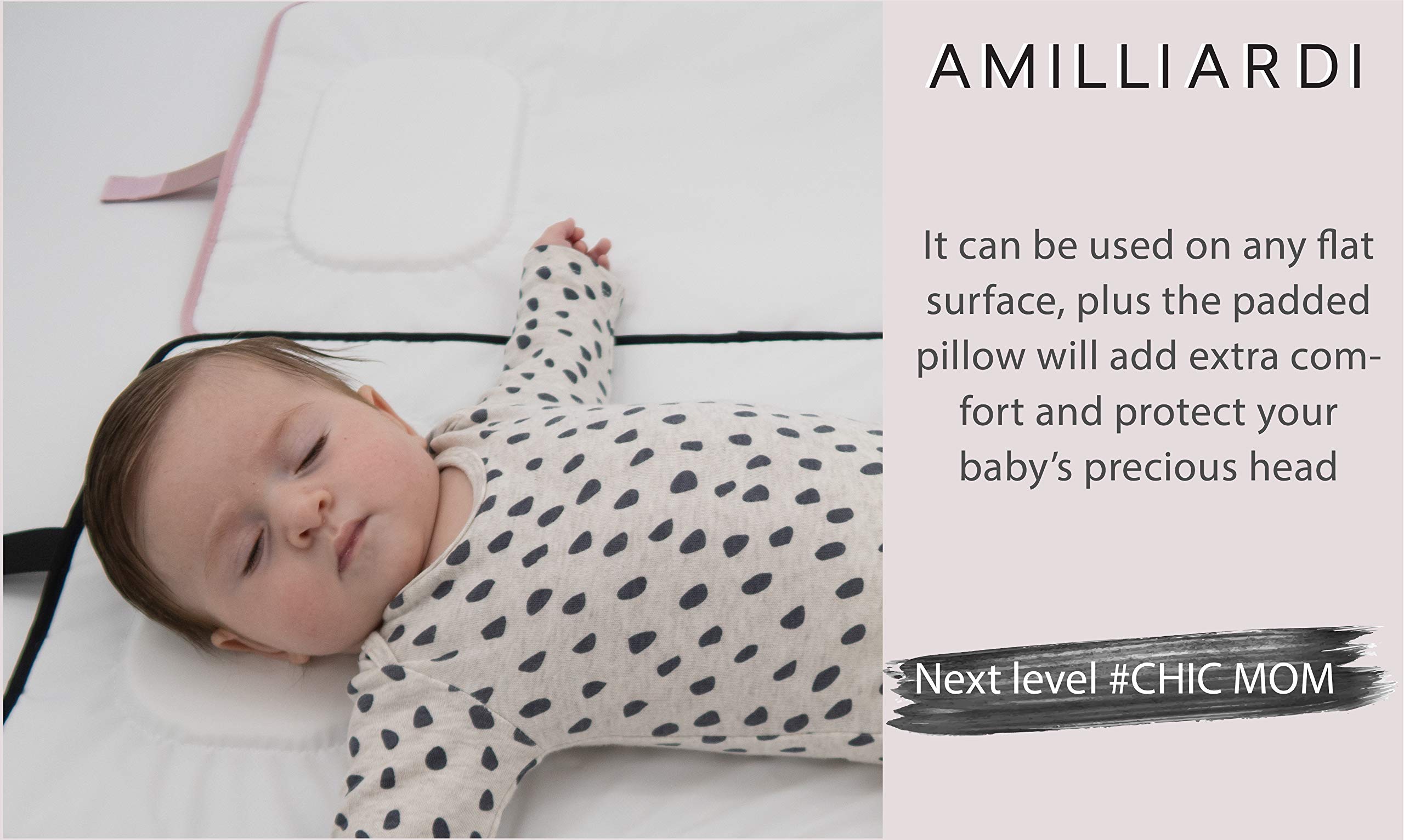 AMILLIARDI Portable Diaper Changing Pad - Waterproof Travel Changing Mat for Baby, Infant & Newborn - Compact, Stylish & Chic (Blush/Light Pink) - Perfect for On-the-Go Parents, Airplane Travel & Nursery Use