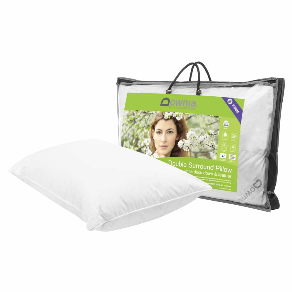 Premium Double Surround Collection Down & Feather Firm Profile Pillow for Side & Back Sleepers - Ultra Supportive & Hypoallergenic Bed Pillow for Neck Pain Relief - Perfect for Home, Hotel & Travel Use