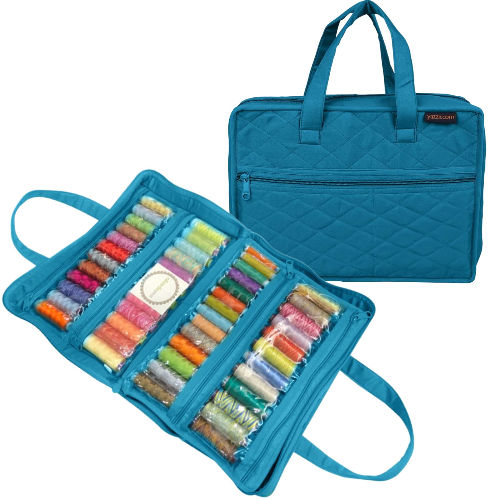 Yazzii 100 Spool Thread Organizer - Portable Sewing Thread Storage Bag with Handle - Aqua Blue Thread Holder for Embroidery, Quilting & Crafting - Perfect for Travel & Home Sewing Projects