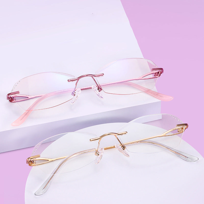 Stylish Women's Frameless HD Anti-Blue Light Reading Glasses with Diamond Accents - Perfect for Computer Work, Reading & Screen Time