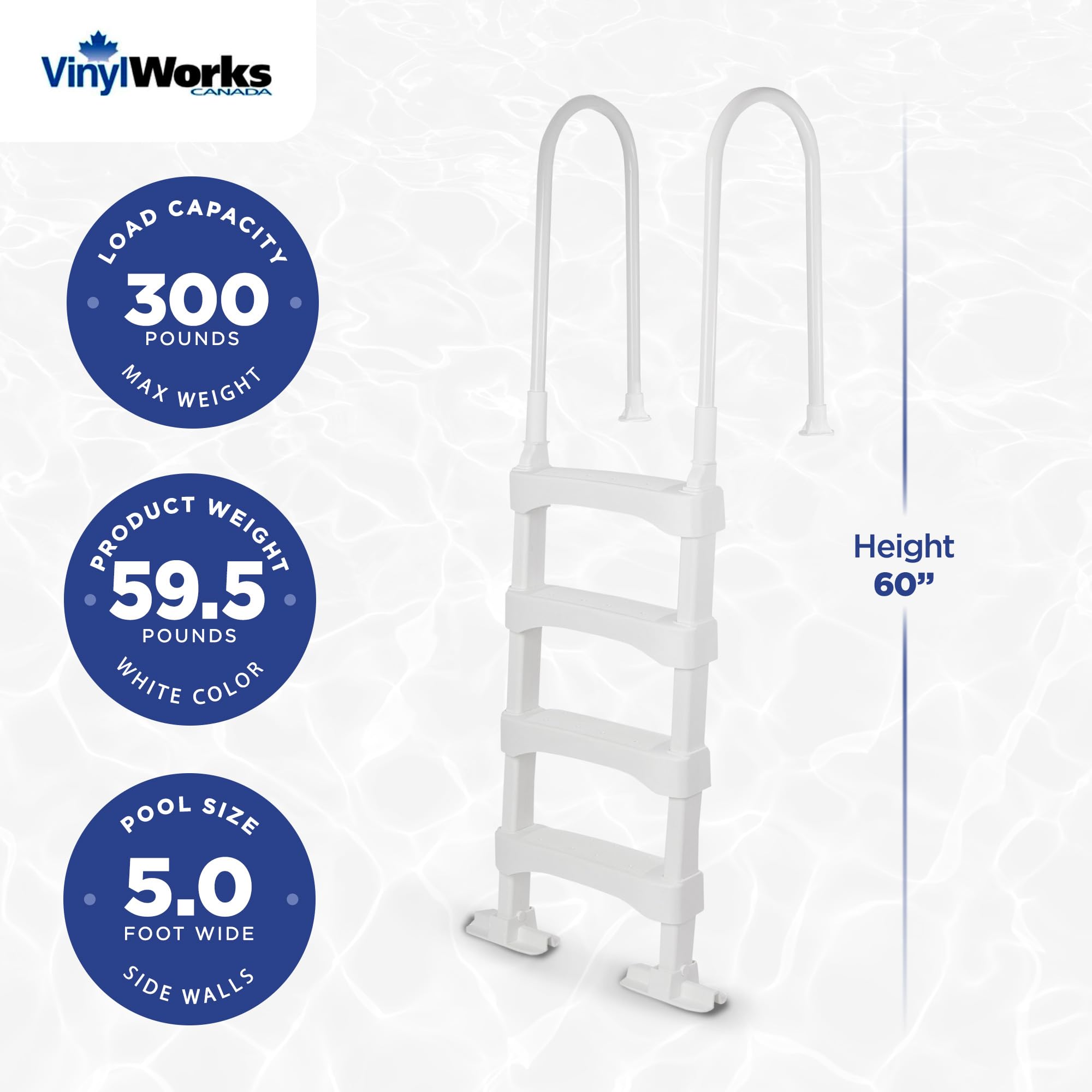 Heavy Duty Anti-Slip Plastic Step Ladder for Above Ground & In-Ground Pools with Ergonomic Aluminum Handrails - White | Safe Pool Entry & Exit for Swimming, Maintenance & Cleaning