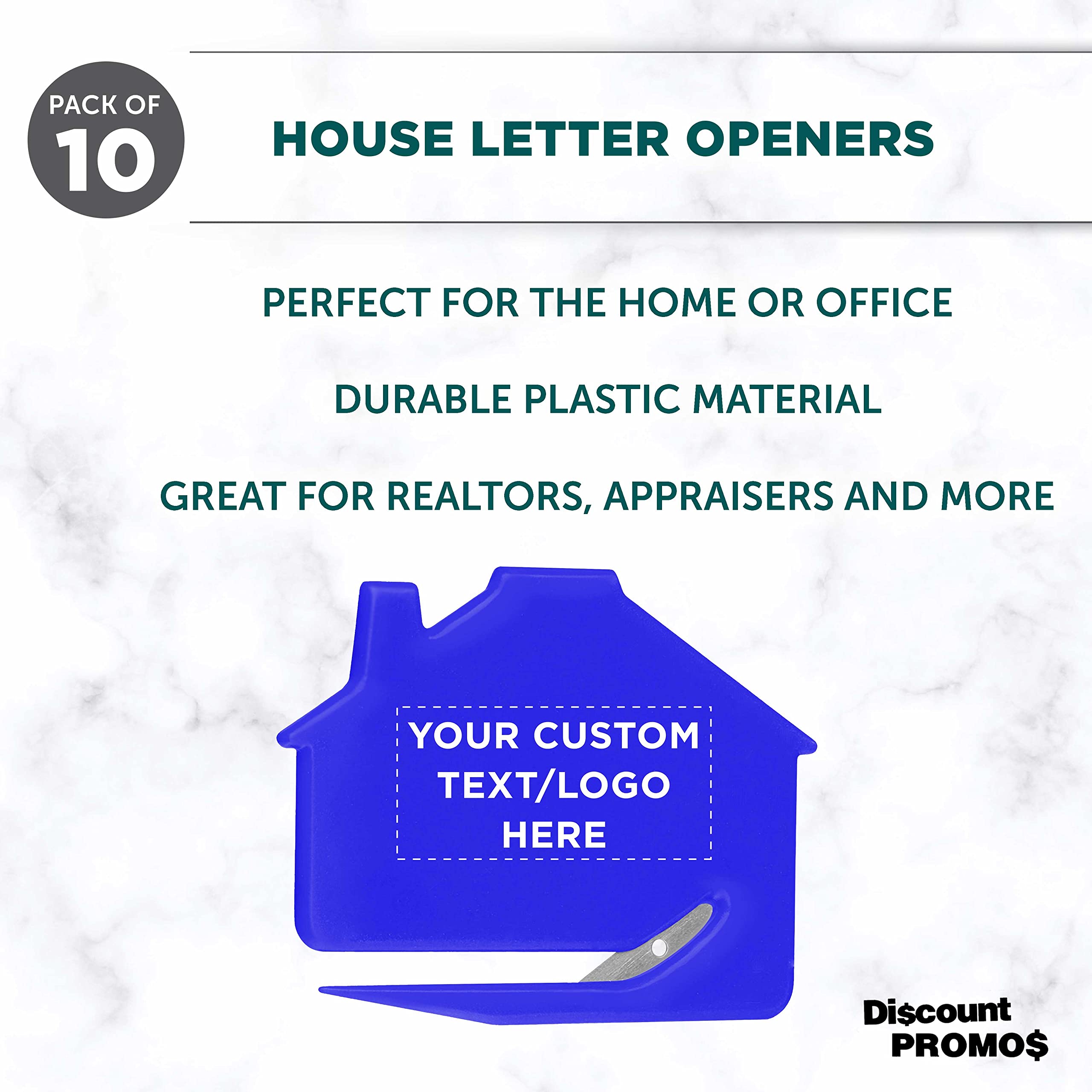 Personalized Custom House Letter Openers Set of 10 - Bulk Pack for Home & Office Use - Elegant Blue Letter Openers - Perfect for Mail Opening, Gifts, and Office Supplies