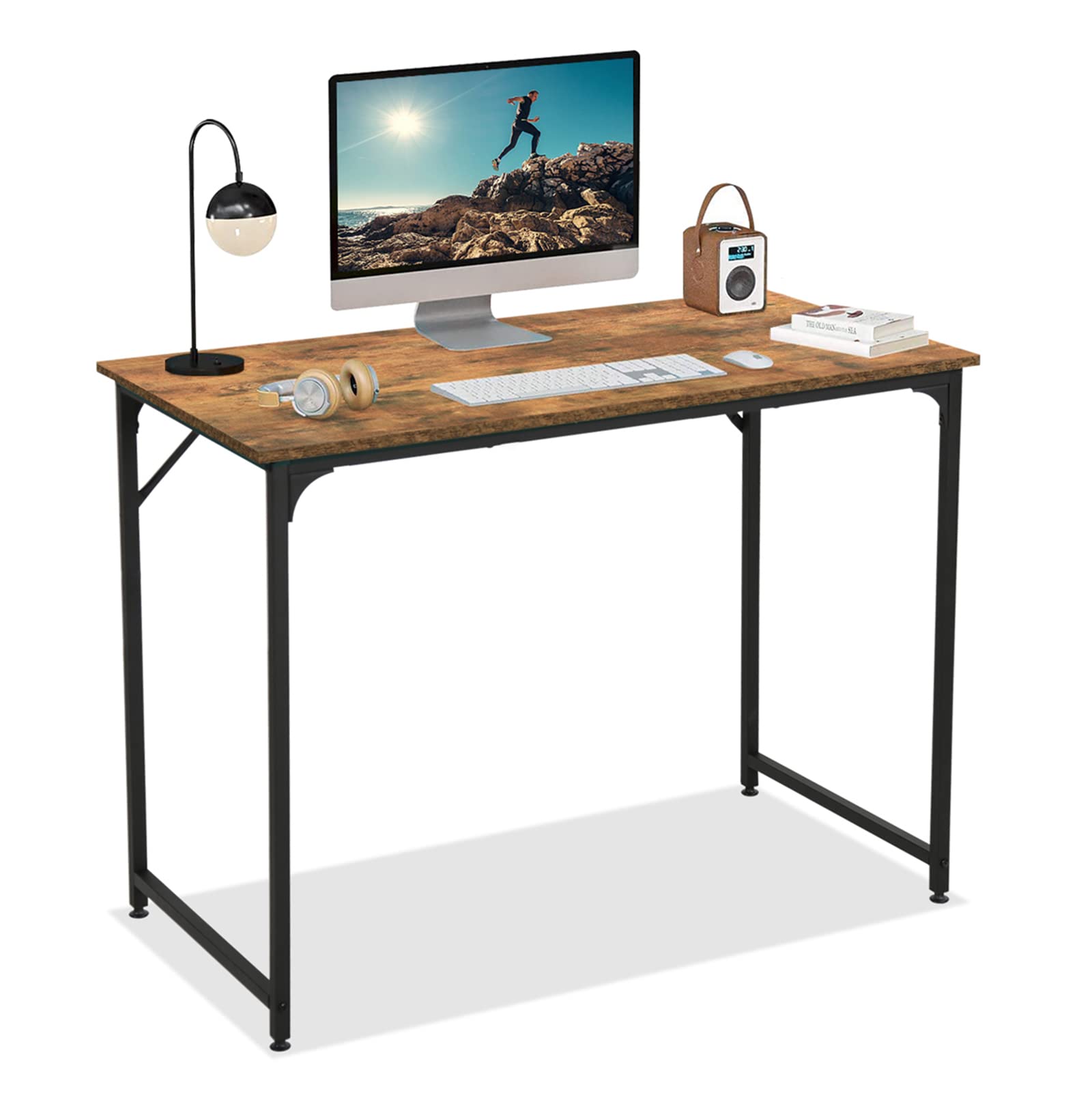39 Inch Small Computer Desk - Modern Simple Style Gaming & Study Desk for Home Office, Space Saving, Easy to Assemble, Brown - Perfect for Workstations, Online Classes & Small Spaces