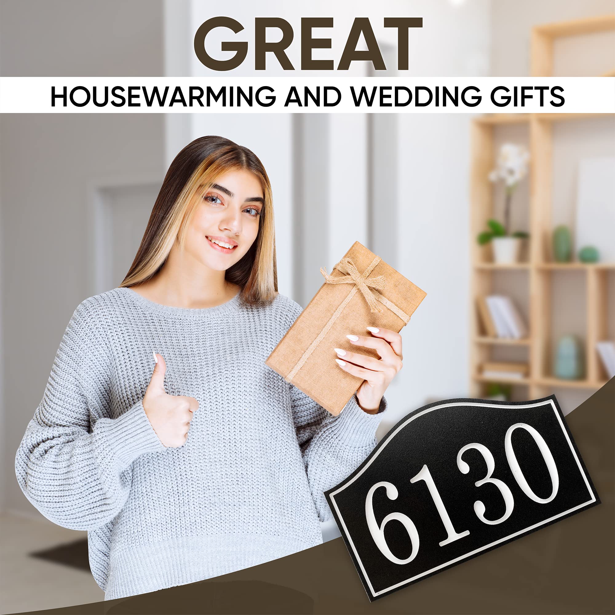 Custom Carved House Numbers Plaque - 11.5 x 7.5 Inch Rustic Address Sign for Home, Wedding & Housewarming Gift - Perfect for Front Porch, Mailbox or Garden Decor