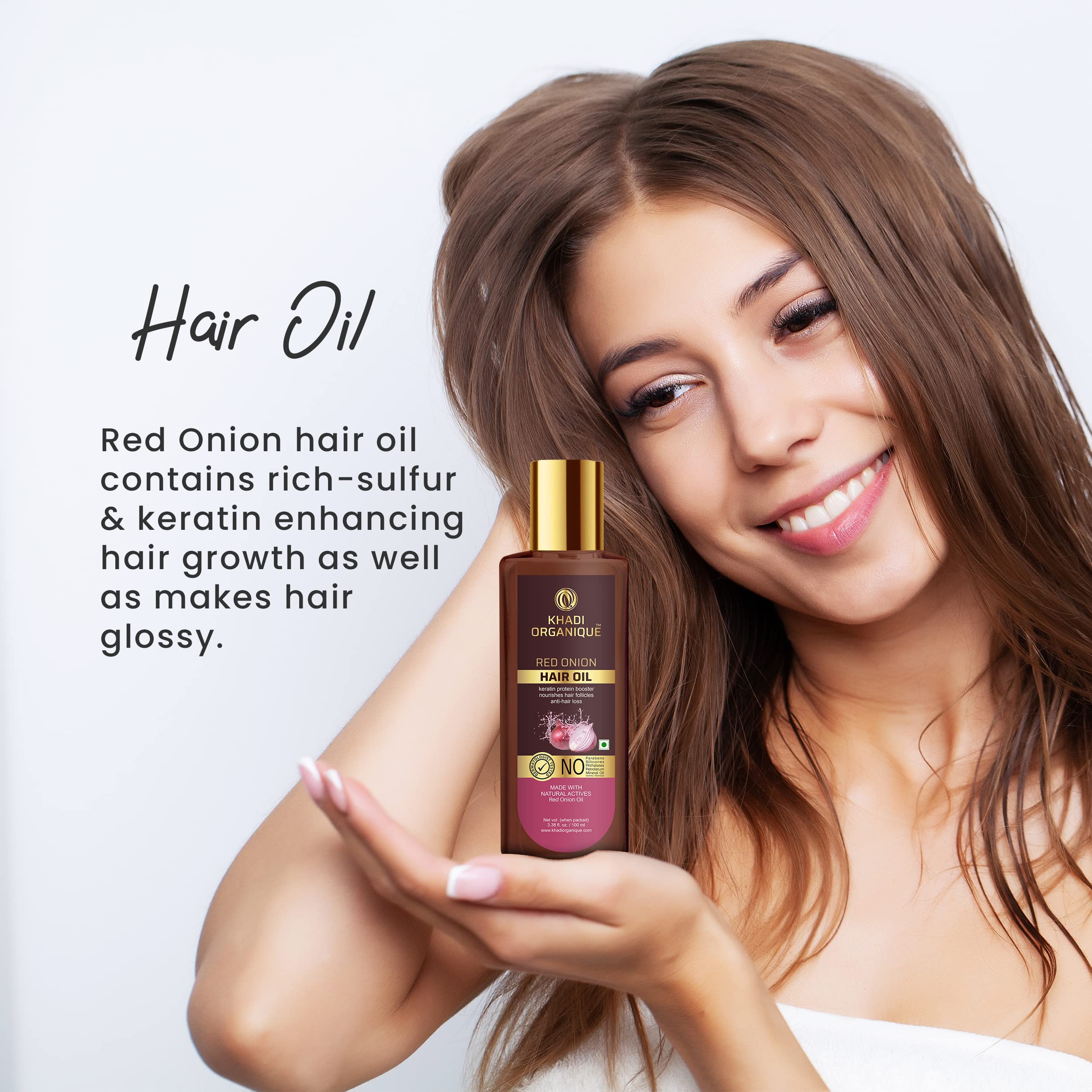 Khadi Organique Red Onion Hair Oil for Hair Growth & Hair Fall Control - 100ml | SLS & Paraben Free | Promotes Stronger, Thicker Hair | Perfect for Daily Scalp Massage & Hair Care Routine