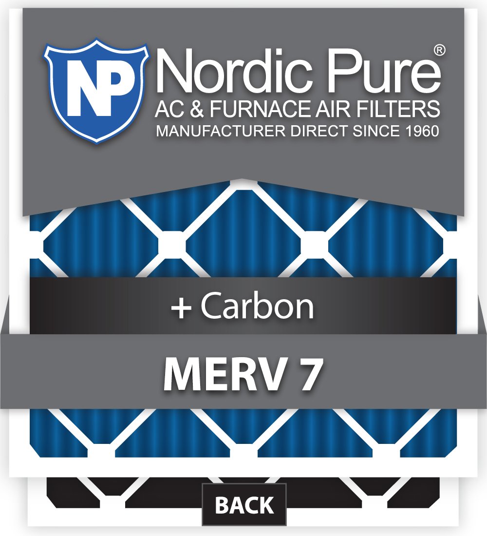 Nordic Pure 16x22x1 MERV 7 + Carbon Air Filter for AC & Furnace - 6 Pack (16x22x0.75 Inches) - Dust, Pollen & Odor Reduction - Perfect for Homes with Pets or Allergies