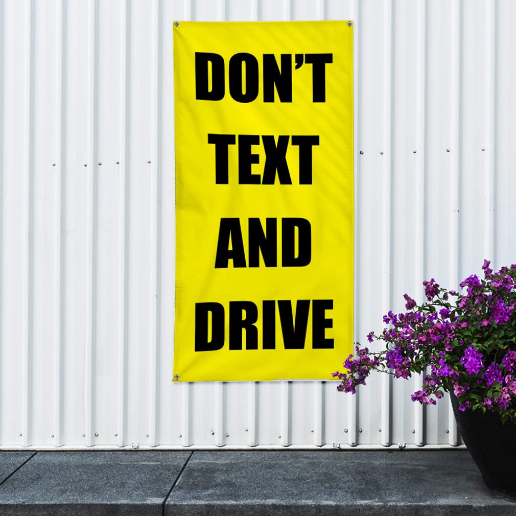 Custom Vertical Vinyl Banner - 144x60 Inches with 10 Grommets | Weatherproof Outdoor Business Sign for Road Safety, Industrial Yard, and Construction Sites - Perfect for 'Don't Text and Drive' Campaigns, Store Promotions & Event Signage