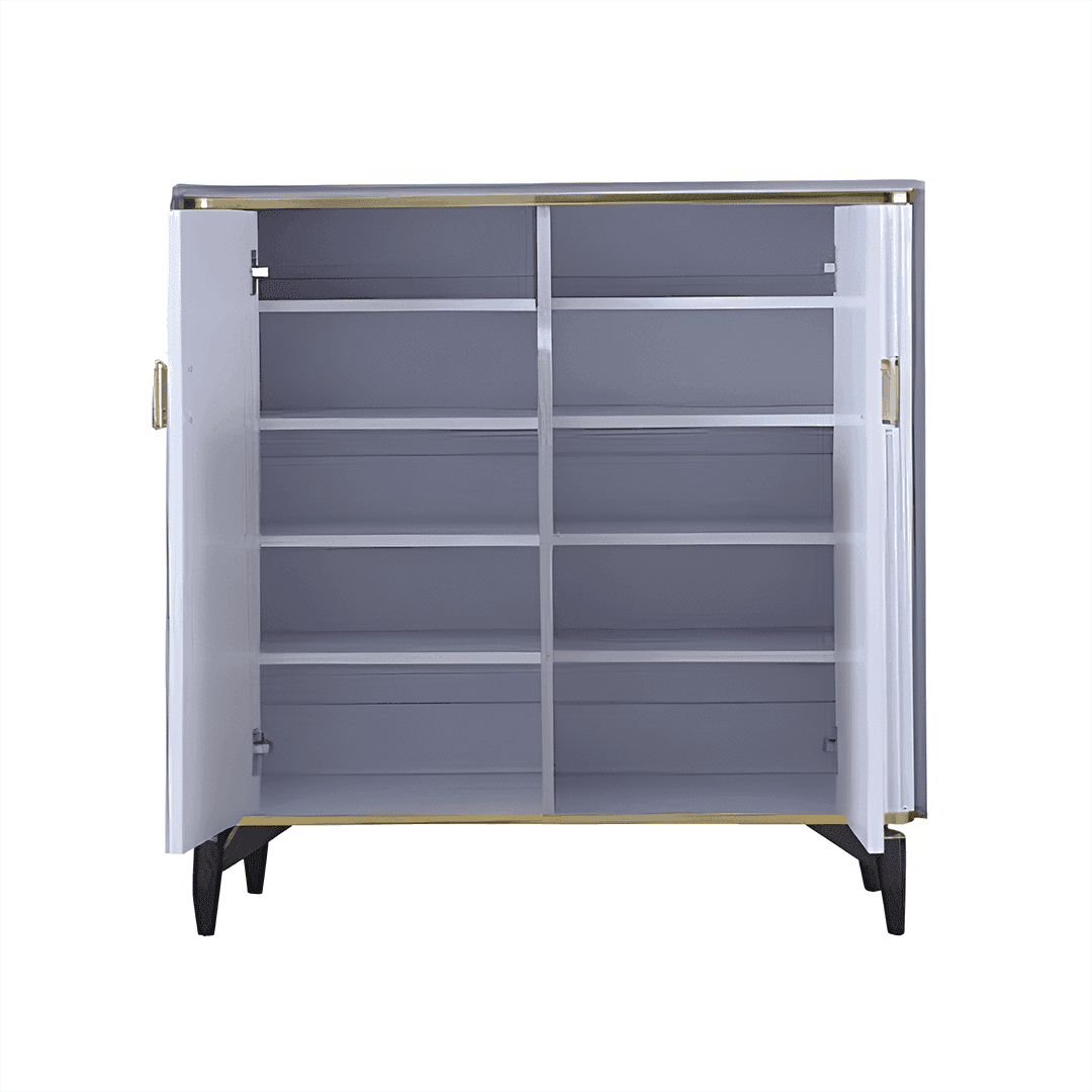 Jules 2 Door Shoe Cabinet with Durable Sintered Stone Top - Modern Entryway Storage Organizer for Shoes, Boots & Accessories - Perfect for Hallway, Foyer & Small Space Organization