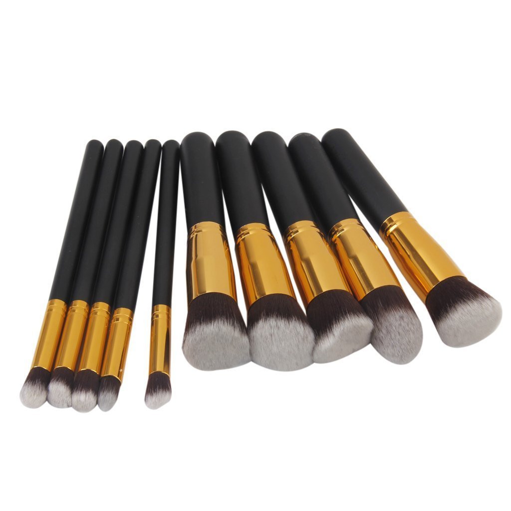 MASTADI 10-Piece Black & Gold Makeup Brush Set for Women & Girls - Soft Fiber Bristles for Foundation, Blush, Eyeshadow & More - Perfect for Professional Makeup & Everyday Beauty Routine