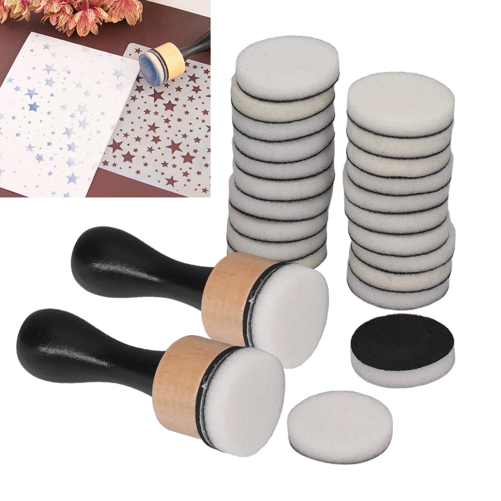 Premium Ink Blending Tool Set with 24 Mini Round Foam Refills - Perfect for Scrapbooking, Card Making & Rubber Stamping - Artist-Grade Paint Mixing & Blending Brushes for Watercolor, Alcohol Ink & Acrylic Crafts