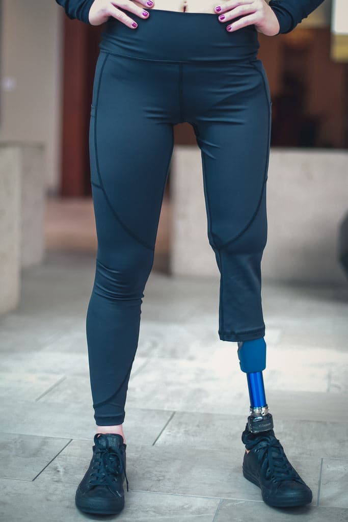 **Amputee Leggings with Pockets - Right Below Knee Leg Amputation - Black | Comfortable & Stylish Adaptive Clothing for Active Lifestyles**