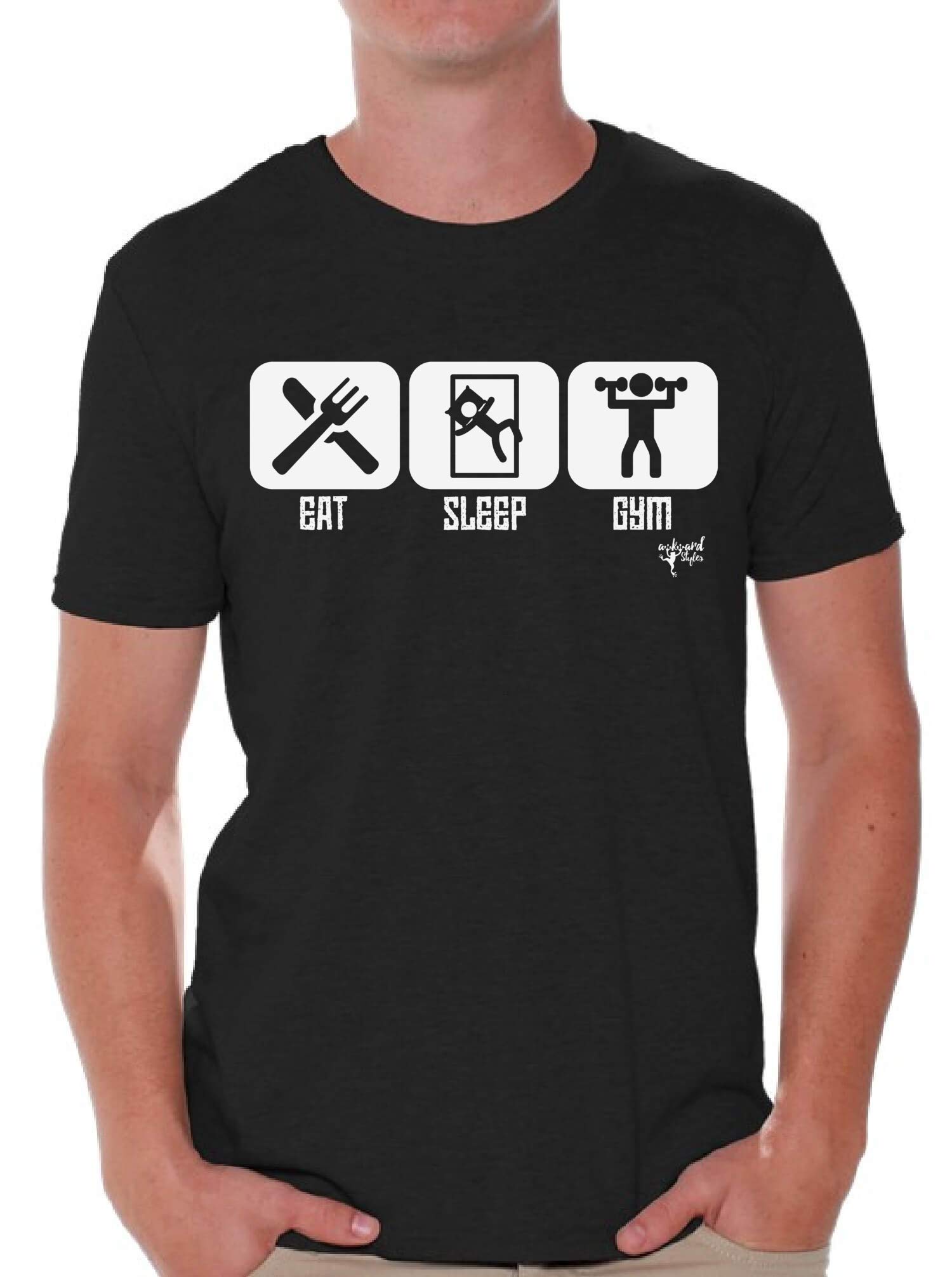 Funny Gym T-Shirt for Men & Women - Eat Sleep Gym Quote Workout Shirt - White Cotton Tee - Perfect for Gym, Fitness & Casual Wear