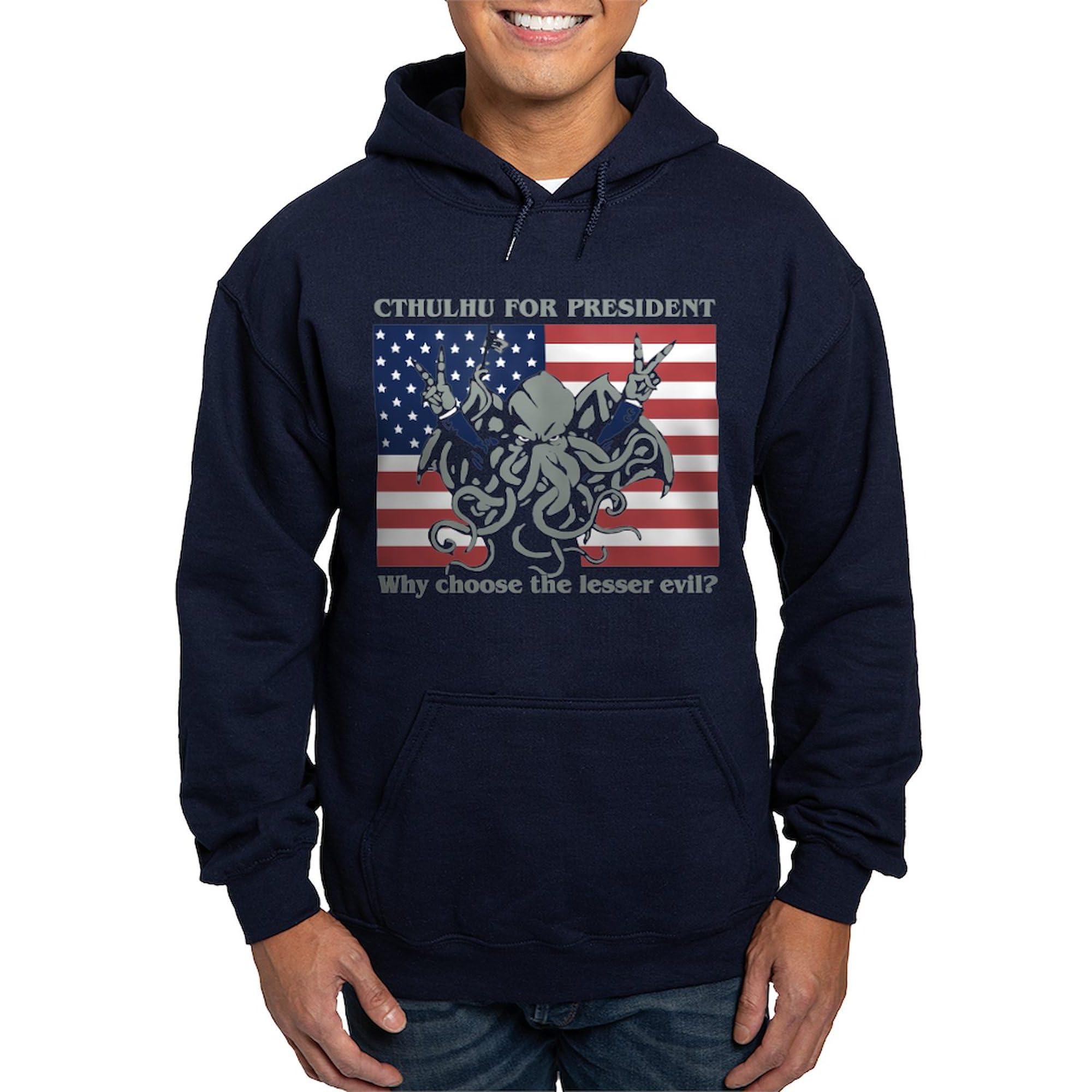 Cthulhu For President Hoodie - Dark Men's Regular Fit Pullover Sweatshirt | Funny Political Novelty Gift for Halloween, Cosplay & Geek Culture Fans