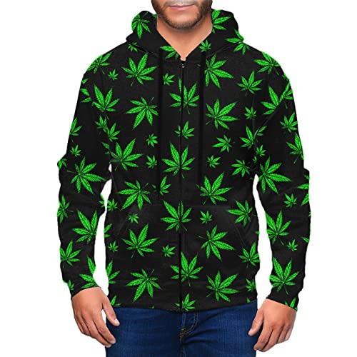 **Premium Green Marijuana Leaf Flag Weed Men's Athletic Fit Full Zip Hoodie - Comfortable & Stylish Activewear for Gym, Running & Casual Outfits**