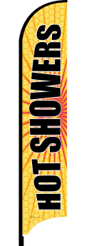 Feather Flag Banner - Customizable Outdoor Advertising for Events, Sales & Grand Openings | Perfect for Hot Showers Promotion & Business Branding
