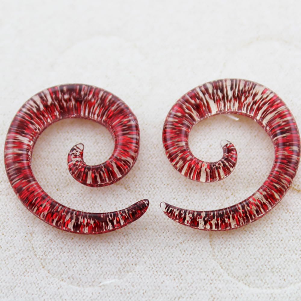 Red Glitter UV Spiral Ear Expander - Body Jewelry for Stretching Gauges, Piercings & Alternative Fashion | Perfect for Concerts, Festivals & Gothic Style