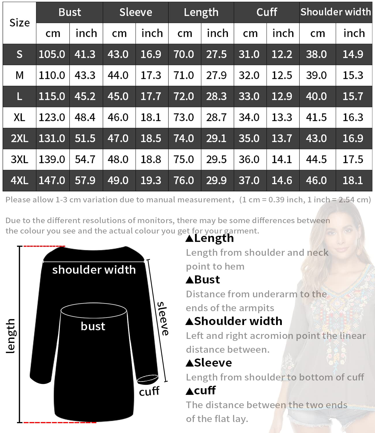 Higustar Women's Mexican Embroidered Boho Blouse - Floral Hippie Tunic Top for Summer, Fiesta & Beach - Plus Size Bohemian Peasant Shirt for Casual Wear & Vacation Outfits
