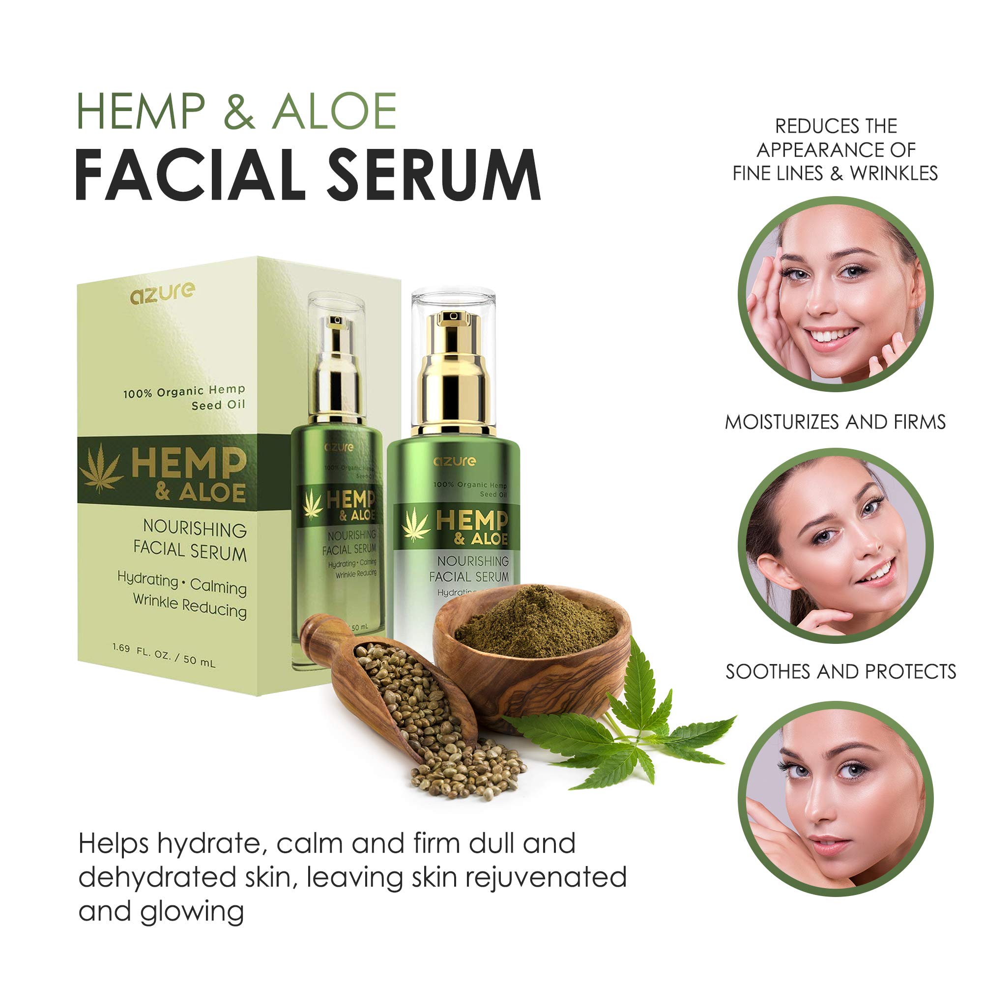 K Beauty Hemp & Aloe Face Serum - Wrinkle & Dark Spot Care for Hydrated Skin - Dermatologist Tested