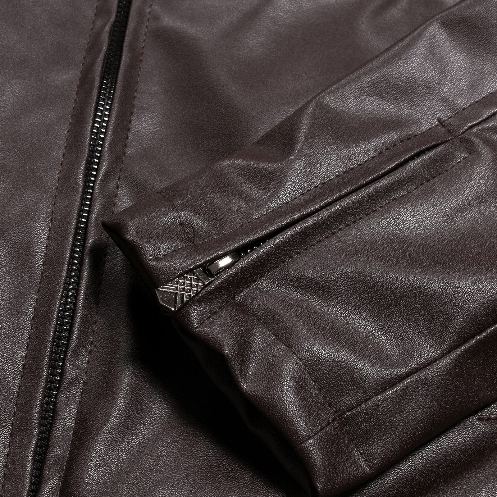 Men's Slim Fit Leather Jacket with Stand Collar & Zipper - Winter Fashion Coat with Side Pockets | Casual Outerwear for Daily Wear & Night Out