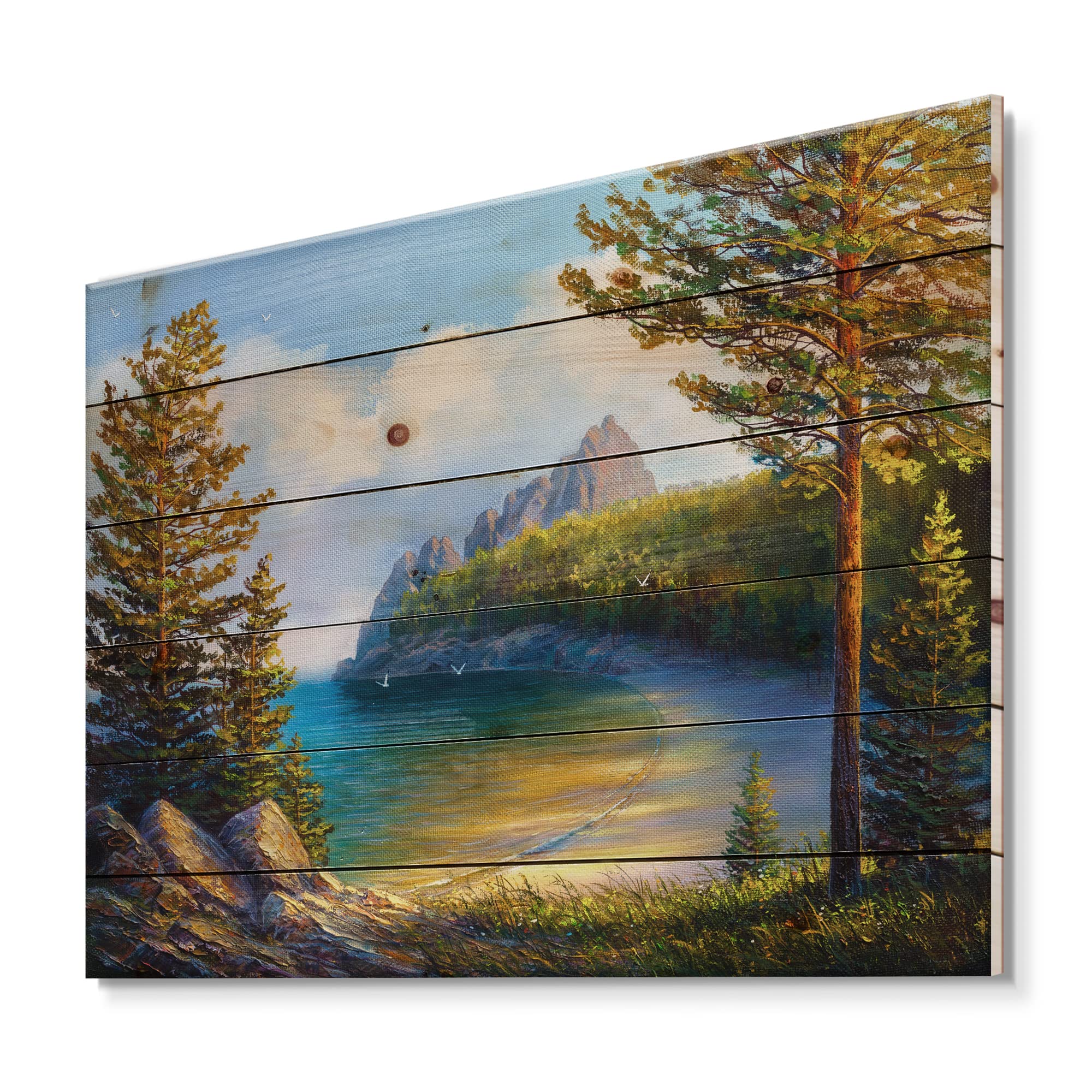 Morning Sun By The Wild Beach Nautical Wood Wall Art - Coastal Home Decor, Large Pine Wood Wall Panel with Green Printed Design - Perfect for Living Room, Bedroom, or Beach House Decoration