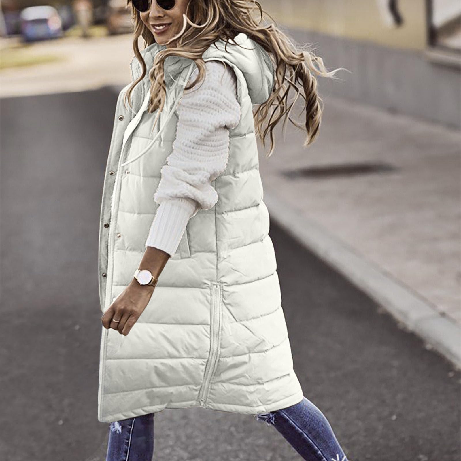 Yelldesk Lightweight Puffer Jacket for Women - Long Quilted Sleeveless Parka Vest with Hood, Trendy Winter Outerwear | Perfect for Cold Weather, Outdoor Activities & Casual Fashion