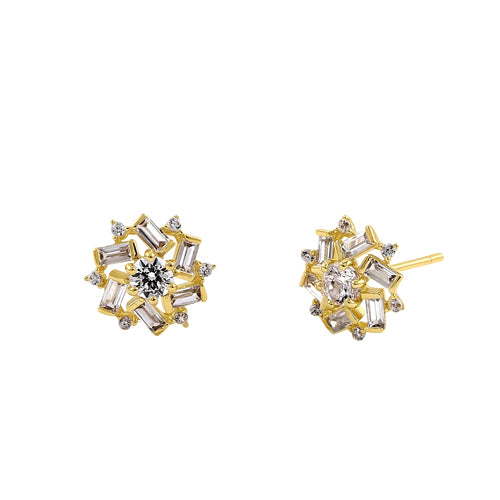 14K Yellow Gold Snowflake Flower CZ Stud Earrings for Women - Elegant Cubic Zirconia Christmas Winter Jewelry Gift for Her - Perfect for Holiday Parties, Weddings & Special Occasions