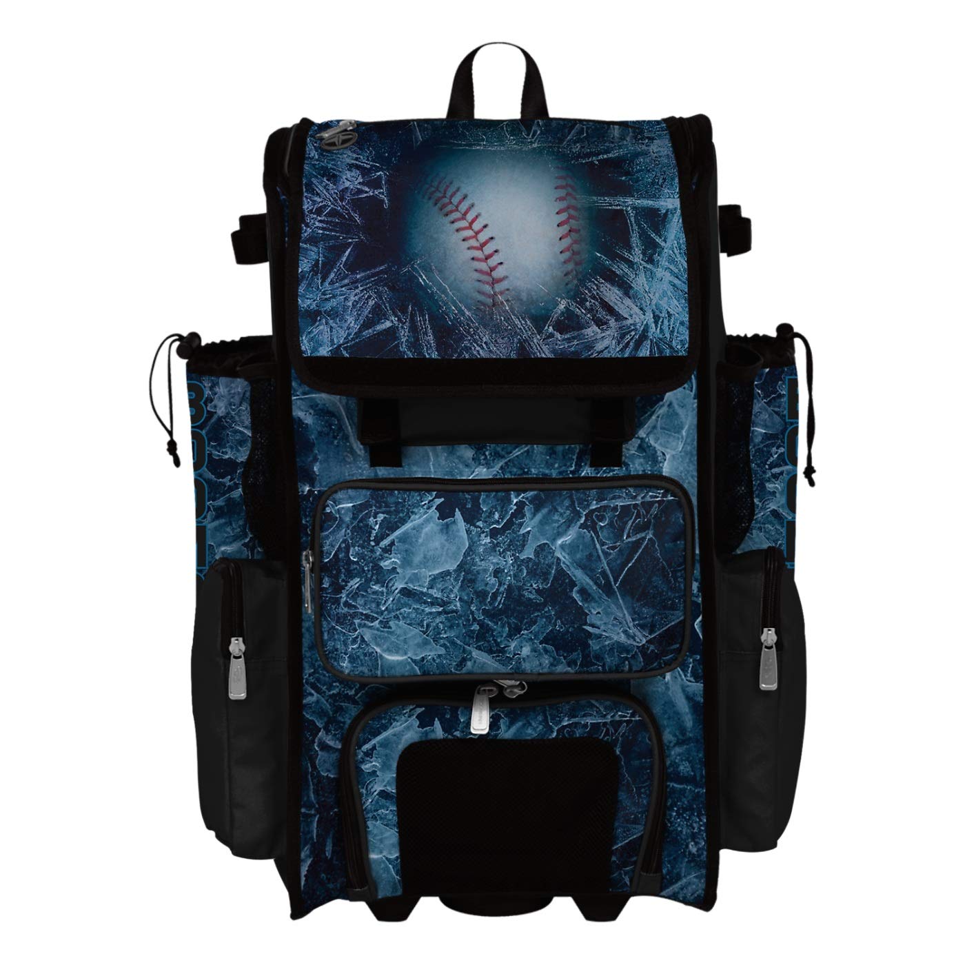 Boombah Superpack Hybrid Rolling Bat Bag - Wheeled & Backpack Baseball/Softball Equipment Bag - Frozen Black/White - Perfect for Travel & Team Sports