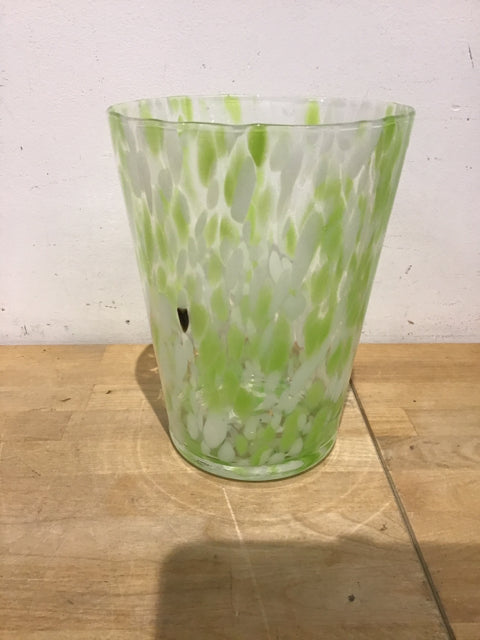 9.5 Inch Green and White Handmade Poland Glass Vase - Elegant Floral Centerpiece for Home Decor, Wedding, and Dining Table Arrangements