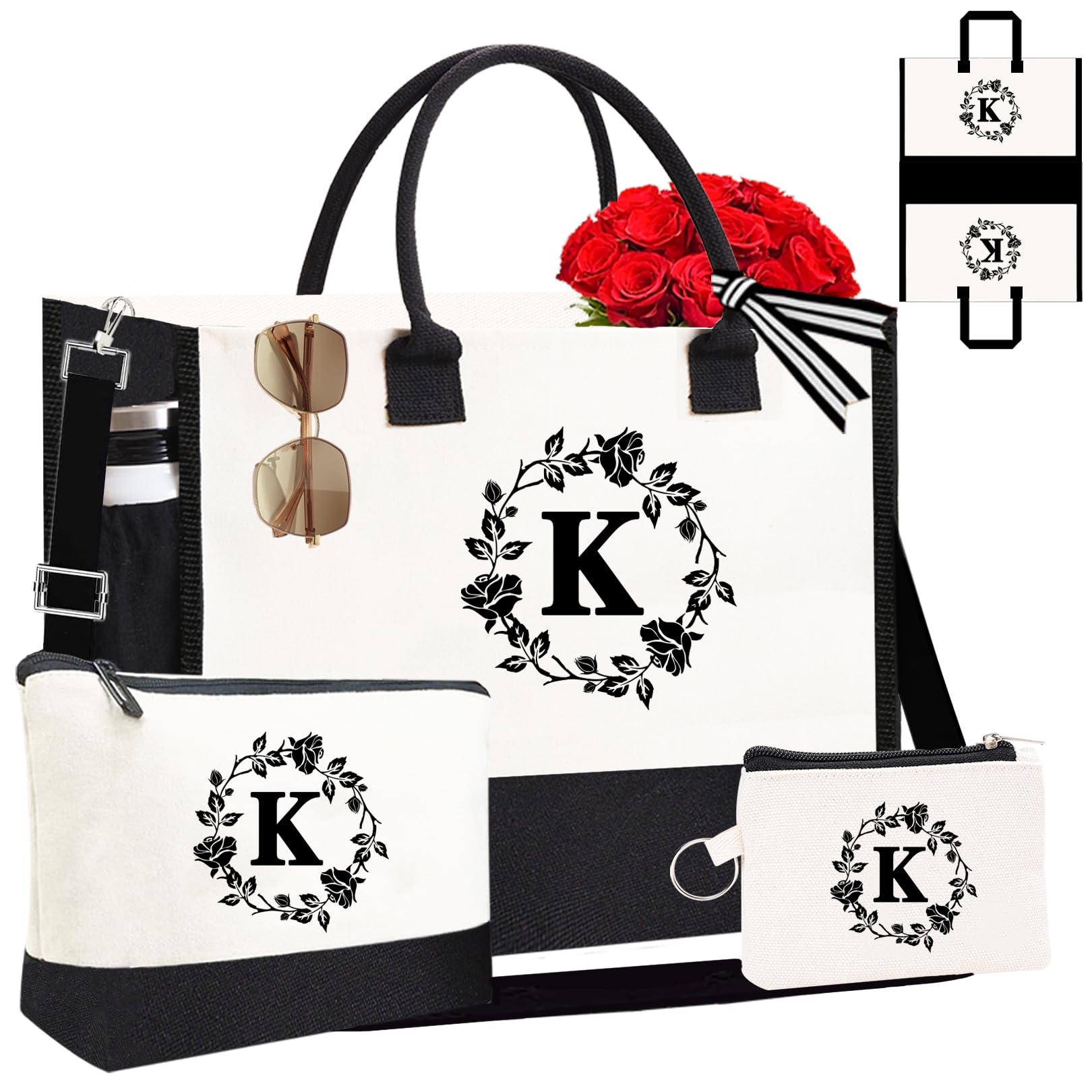 Personalized Monogram Initial Canvas Tote Bags for Women - Double-Sided Embroidered Beach Bag, Custom Gift for Her | Perfect for Shopping, Travel & Summer Outings