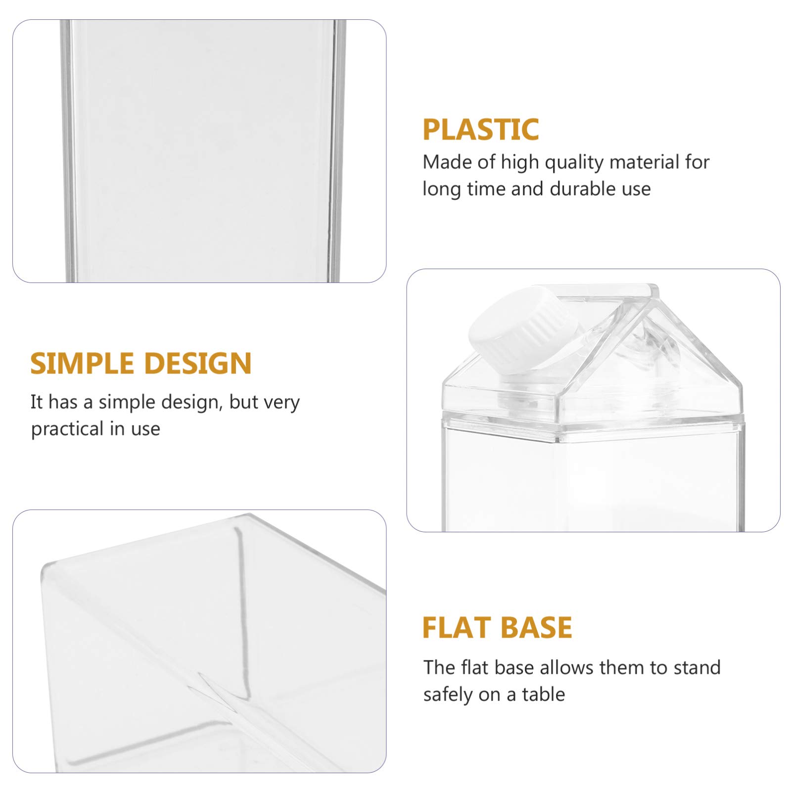 DOITOOL 2-Pack 500ML Clear Plastic Milk Carton Water Bottles - Reusable Empty Portable Drink Containers for Outdoor, Camping, Hiking & Travel - BPA Free Leakproof Design