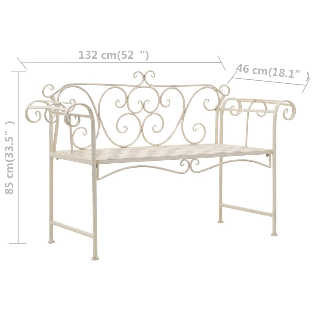 vidaXL Patio Bench - Metal Scrolling Garden Bench with Armrests, Antique White Outdoor Seating for Lawn, Garden, Patio, Porch, Park & Deck - Perfect for Relaxing, Entertaining & Outdoor Decor