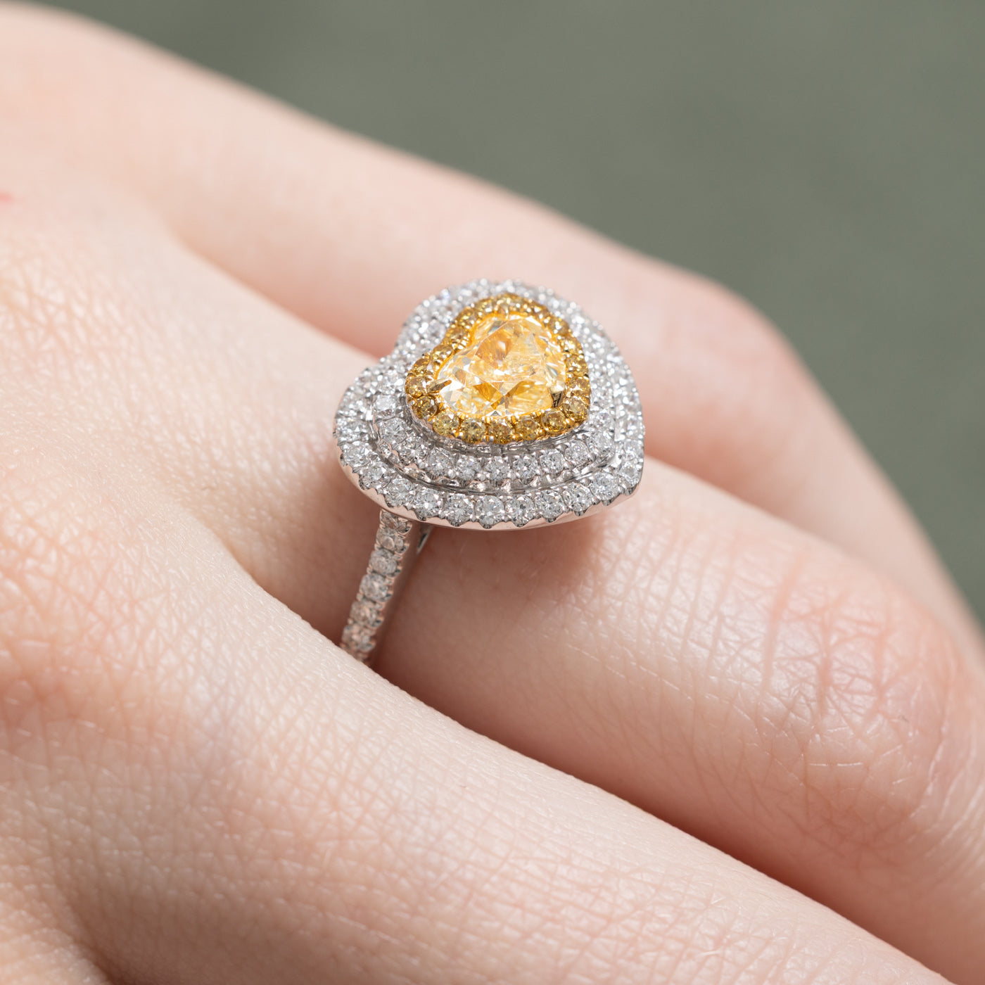 1.15ctw Yellow & White Diamond Heart Halo Ring | 0.57ctw Center Stone | Size 6 | Elegant Engagement, Anniversary & Valentine's Day Gift for Her