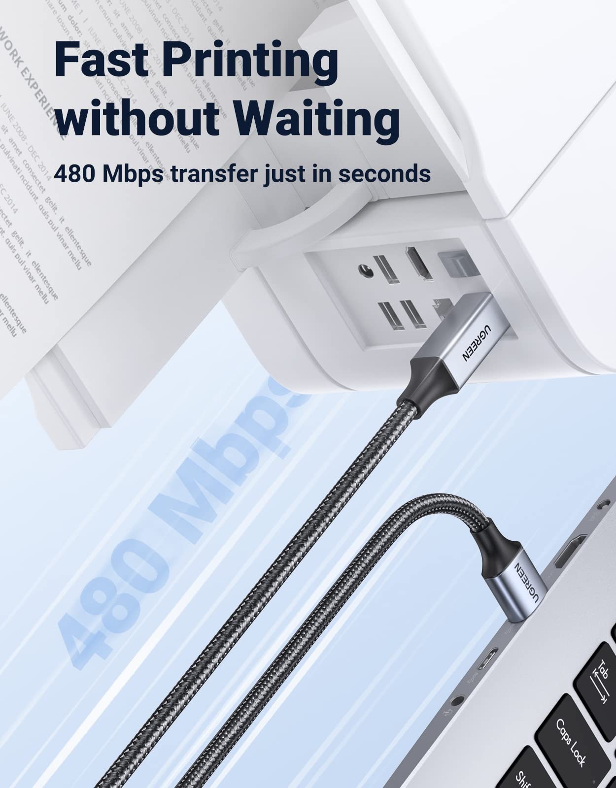 UGREEN USB 2.0 Printer Cable 15FT - USB A Male to B Male High-Speed Data Sync Cable - Nylon Braided Durable Cord for Epson, Canon, HP, Brother Printers & Casio Keyboards - Perfect for Home Office & Music Studio Setup