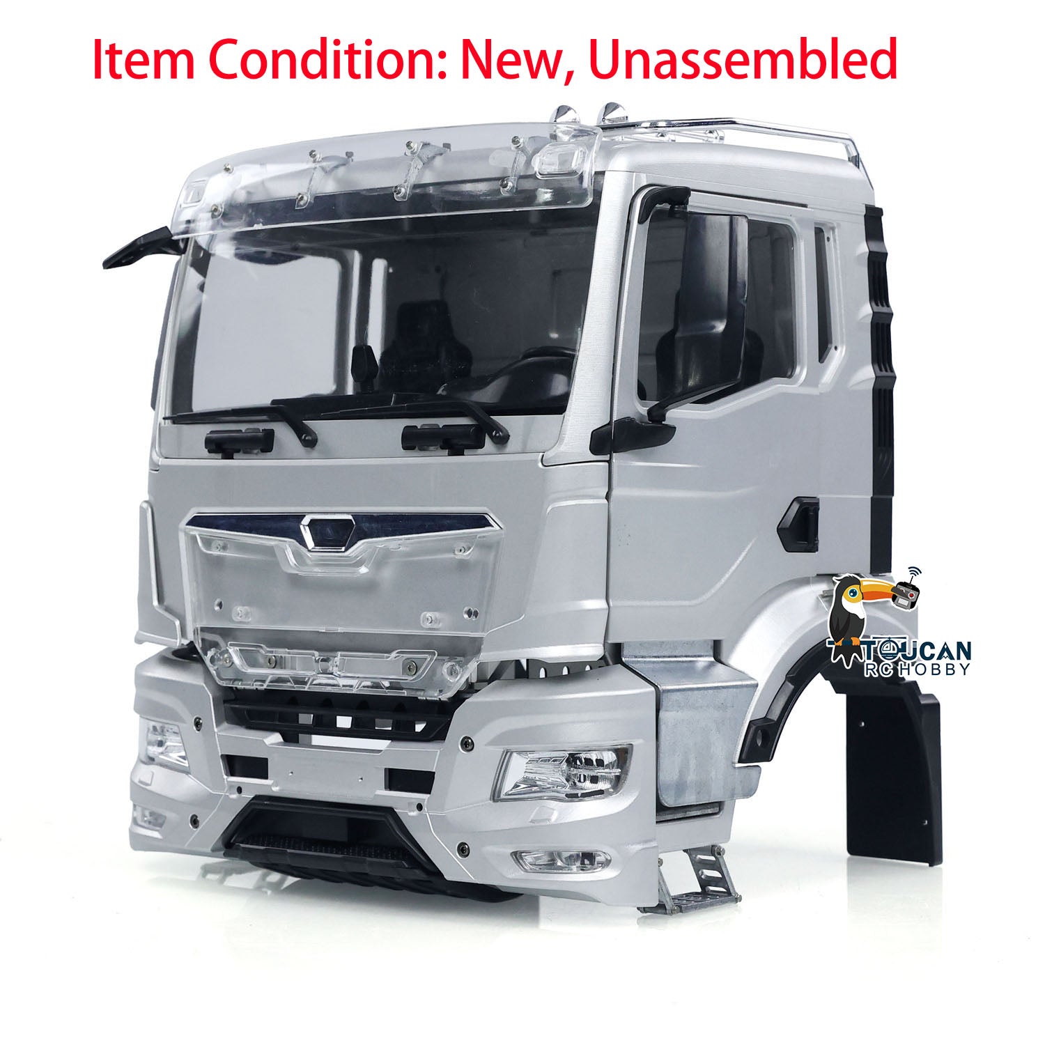 1/14 Scale RC Tractor Truck Metal Cabin Kit with Light System - Remote Control Dumper Tipper for Construction Vehicles (Unpainted) | Perfect for RC Construction Site Scenes & Model Vehicle Collectors