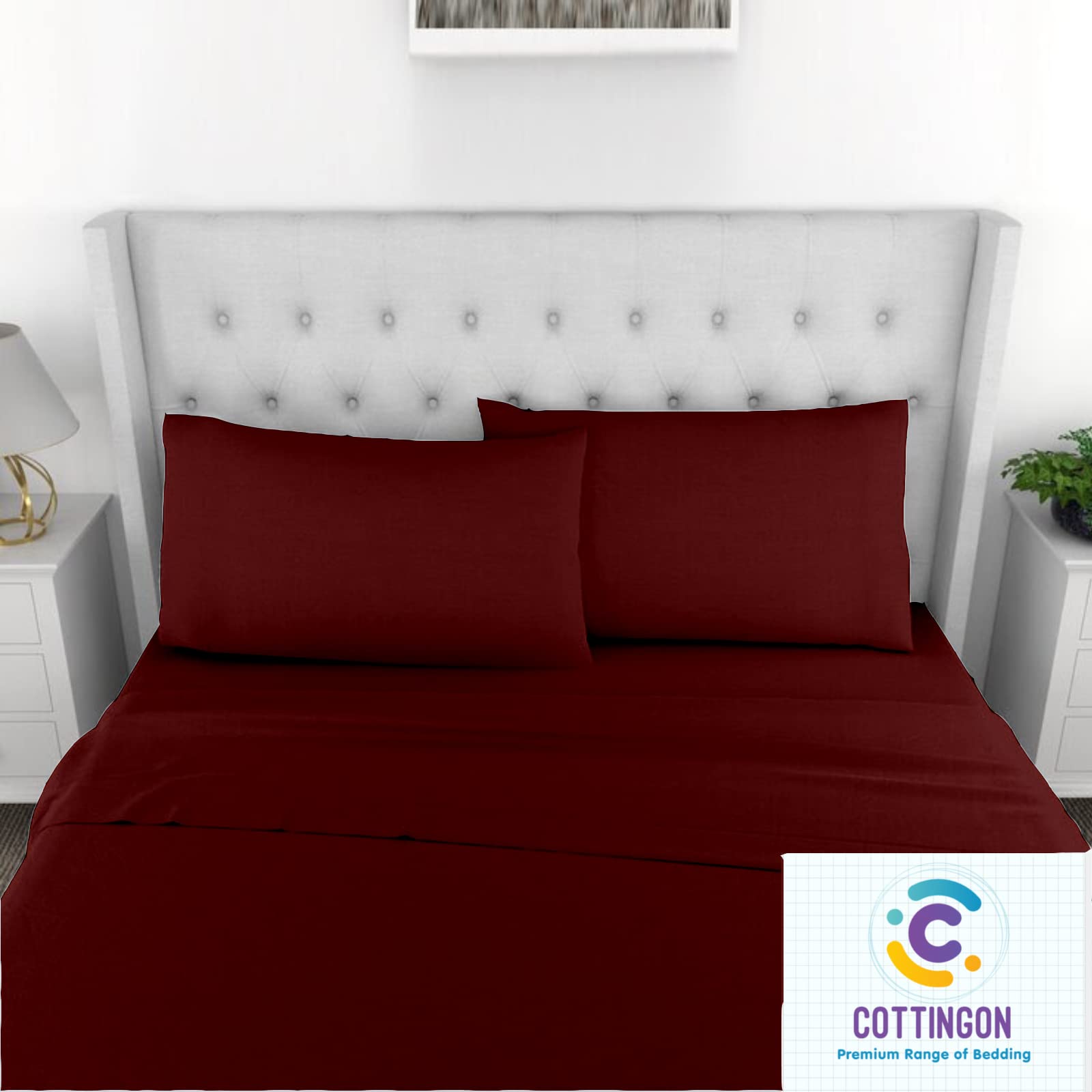 Premium 4-Piece King Size Cotton Sheet Set - Soft & Breathable Bed Sheets for 15