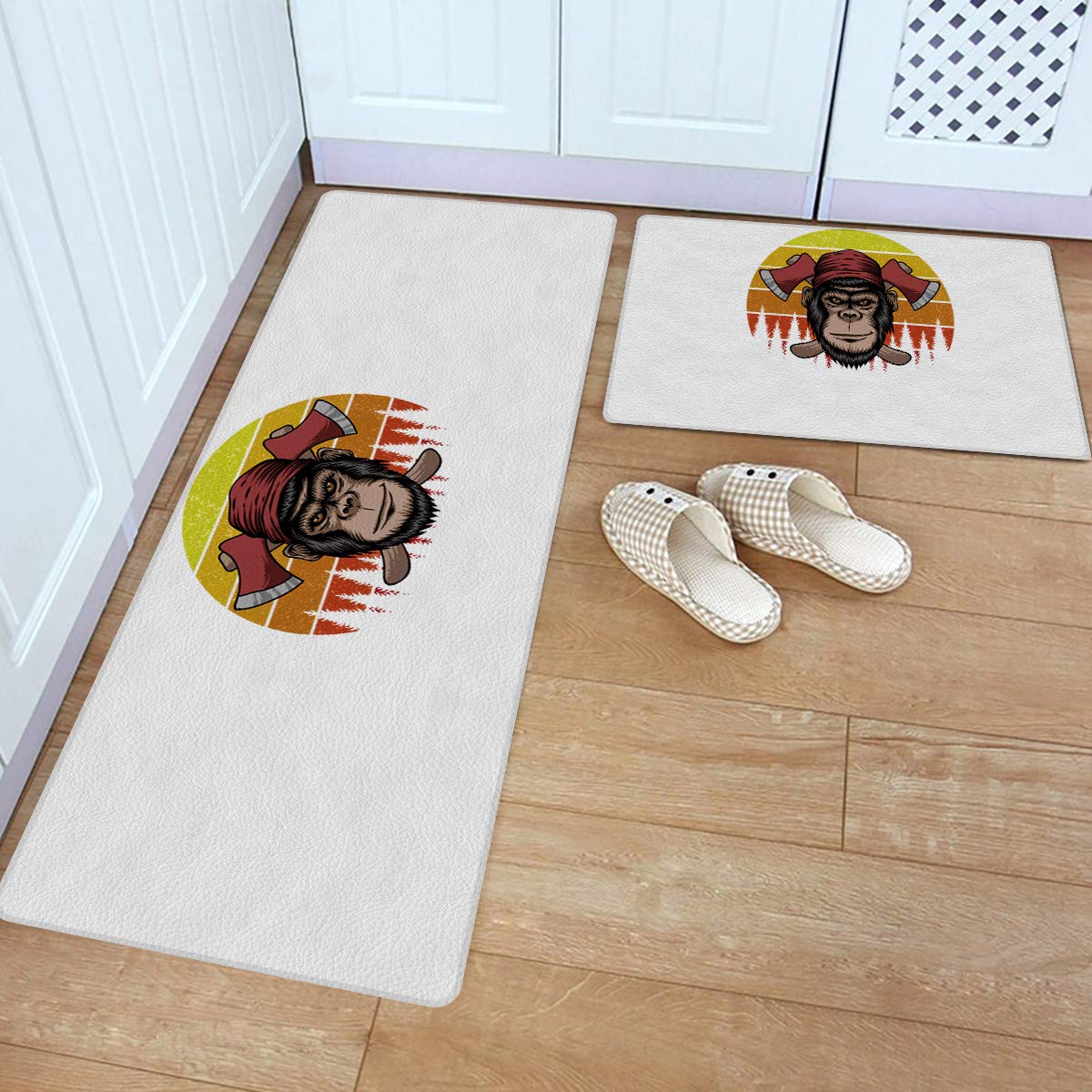 Premium PVC Waterproof Non-Slip Kitchen Rug Set - Anti-Fatigue Comfort Mat with Fashion Gorilla Design for Kitchen Floor & Laundry - Perfect for Cooking, Dishwashing & Standing Comfort